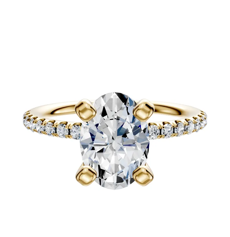 14K Yellow Gold 4 Prong Classic Dome 1-Row-Pave 2.5mm Engagement Ring sold by Promise By Effy