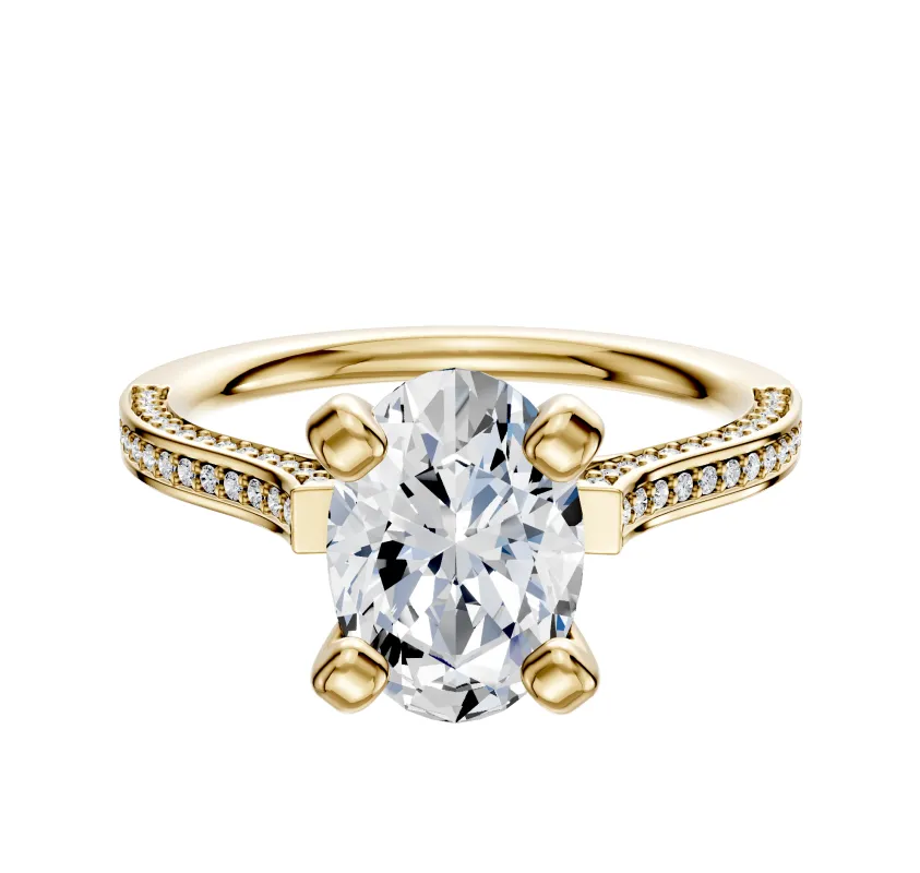 18K Yellow Gold 4 Prong Cathedral Flat 3-Row-Pave 2.0mm Engagement Ring sold by Promise By Effy