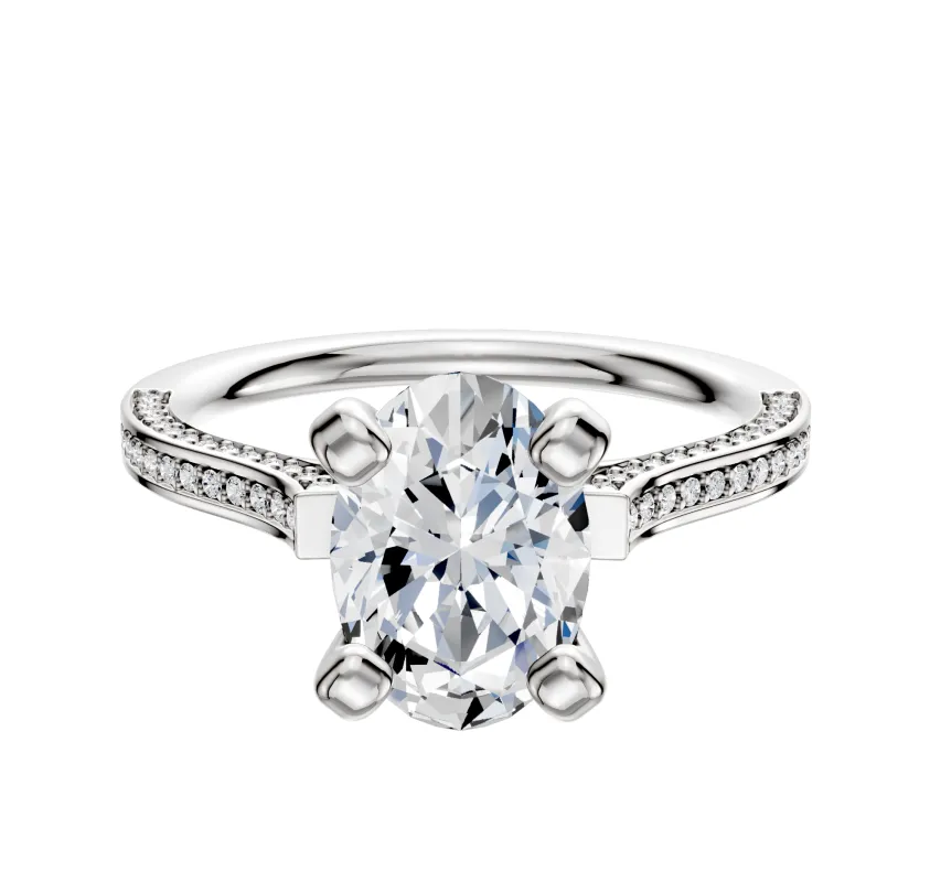 18K White Gold 4 Prong Cathedral Flat 3-Row-Pave 2.0mm Engagement Ring sold by Promise By Effy