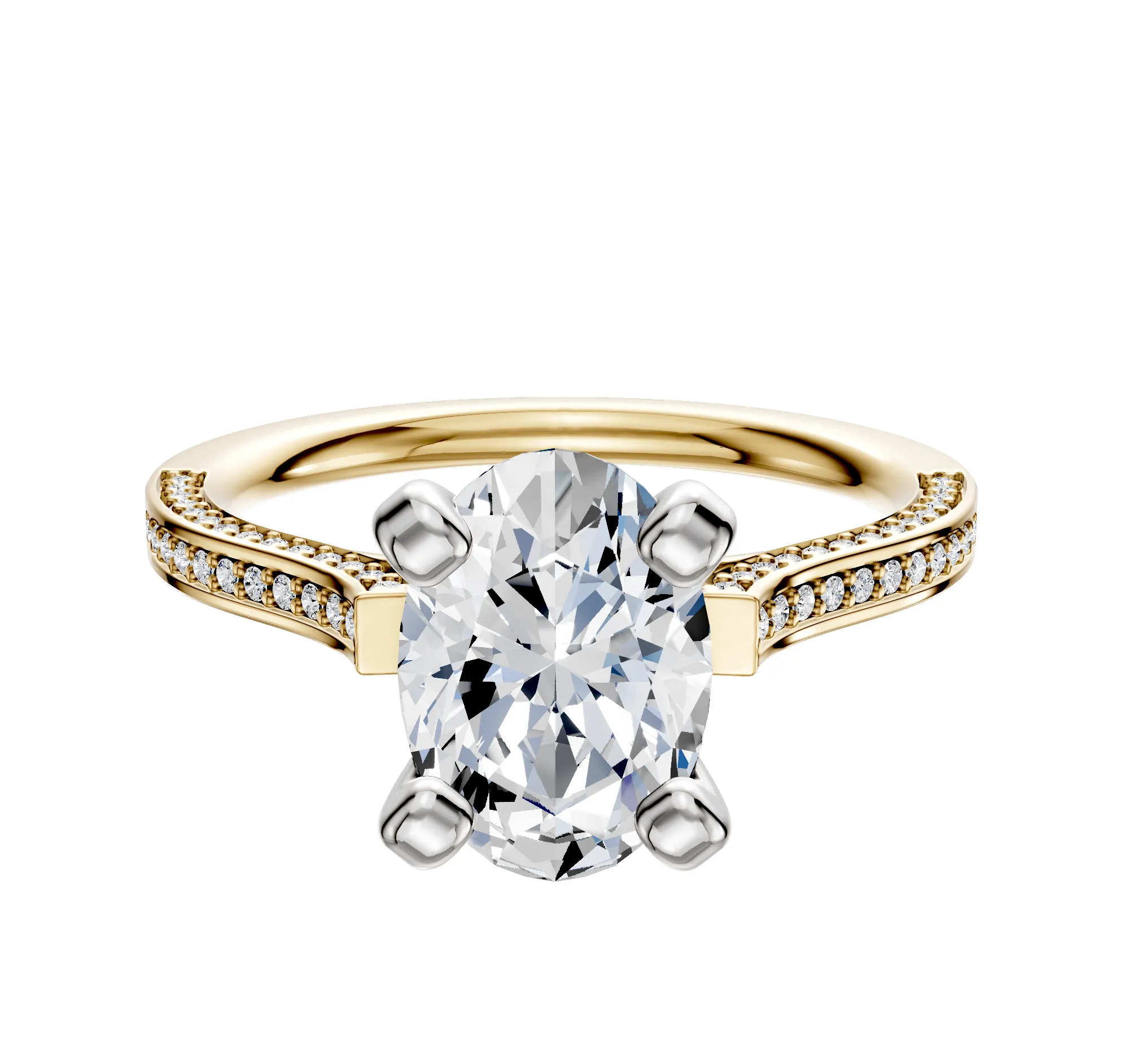 18K Two Tone 4 Prong Cathedral Flat 3-Row-Pave 2.0mm Engagement Ring sold by Promise By Effy