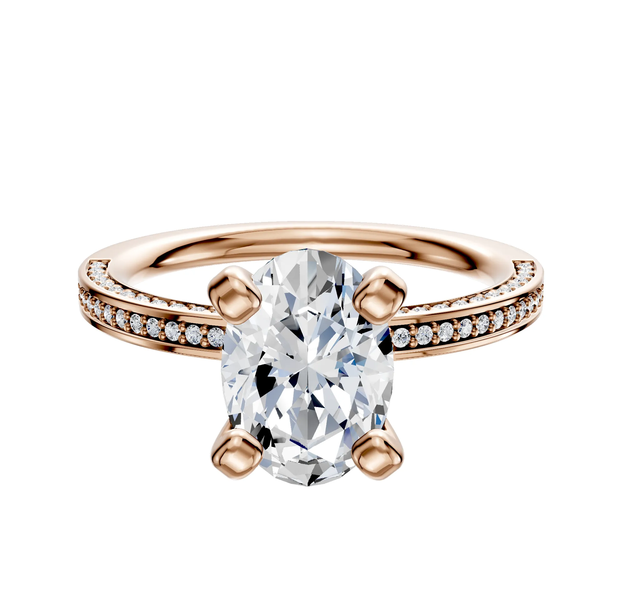 14K Rose Gold 4 Prong Classic Flat 3-Row-Pave 2.0mm Engagement Ring sold by Promise By Effy