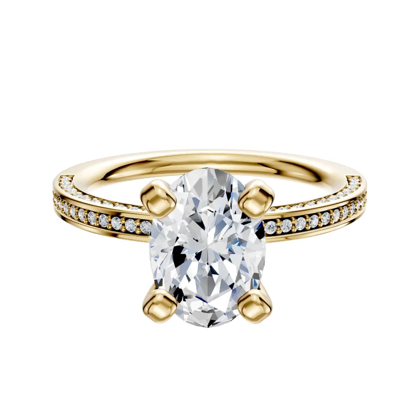 14K Yellow Gold 4 Prong Classic Flat 3-Row-Pave 2.0mm Engagement Ring sold by Promise By Effy