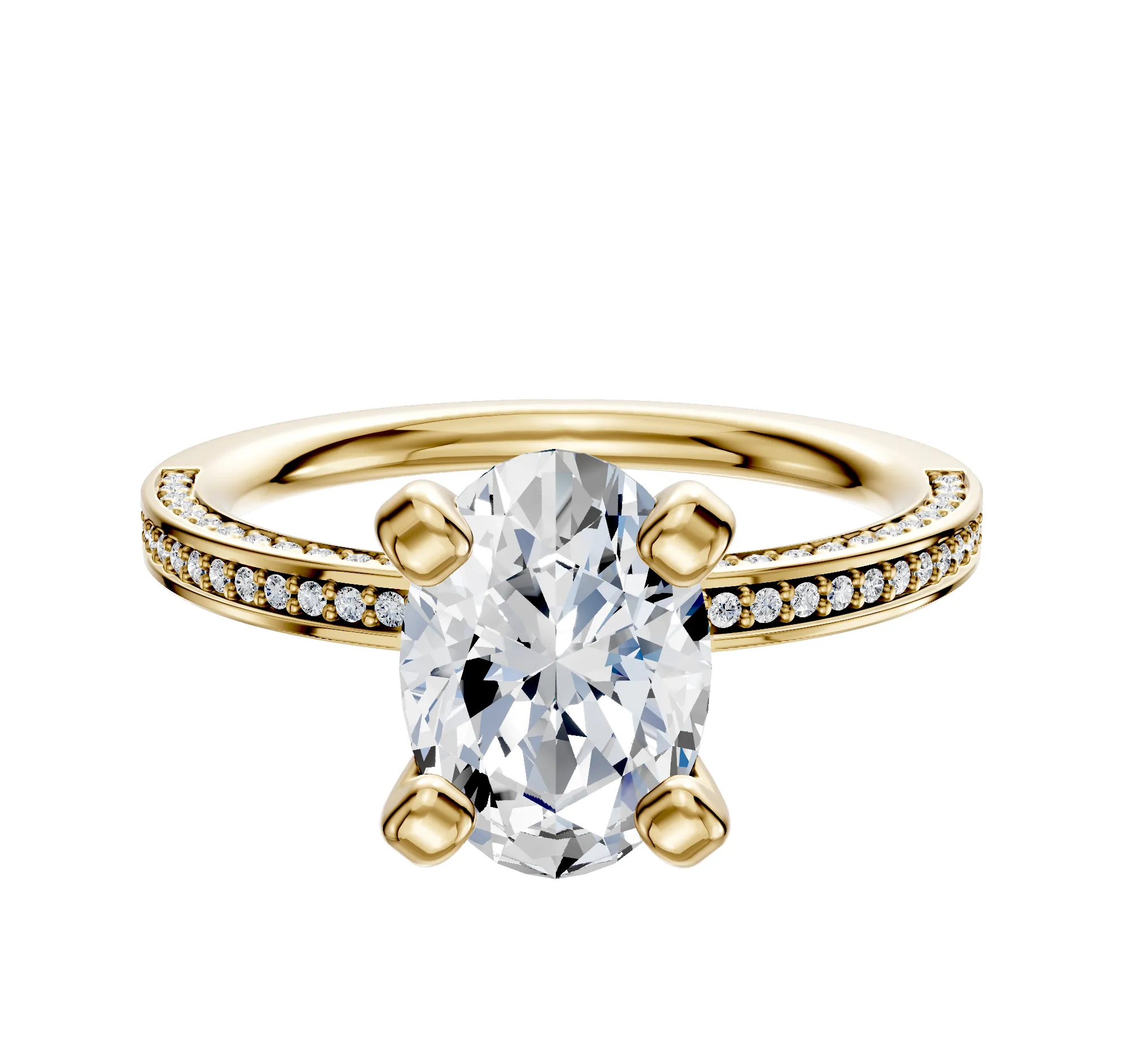 14K Yellow Gold 4 Prong Classic Flat 3-Row-Pave 2.0mm Engagement Ring sold by Promise By Effy
