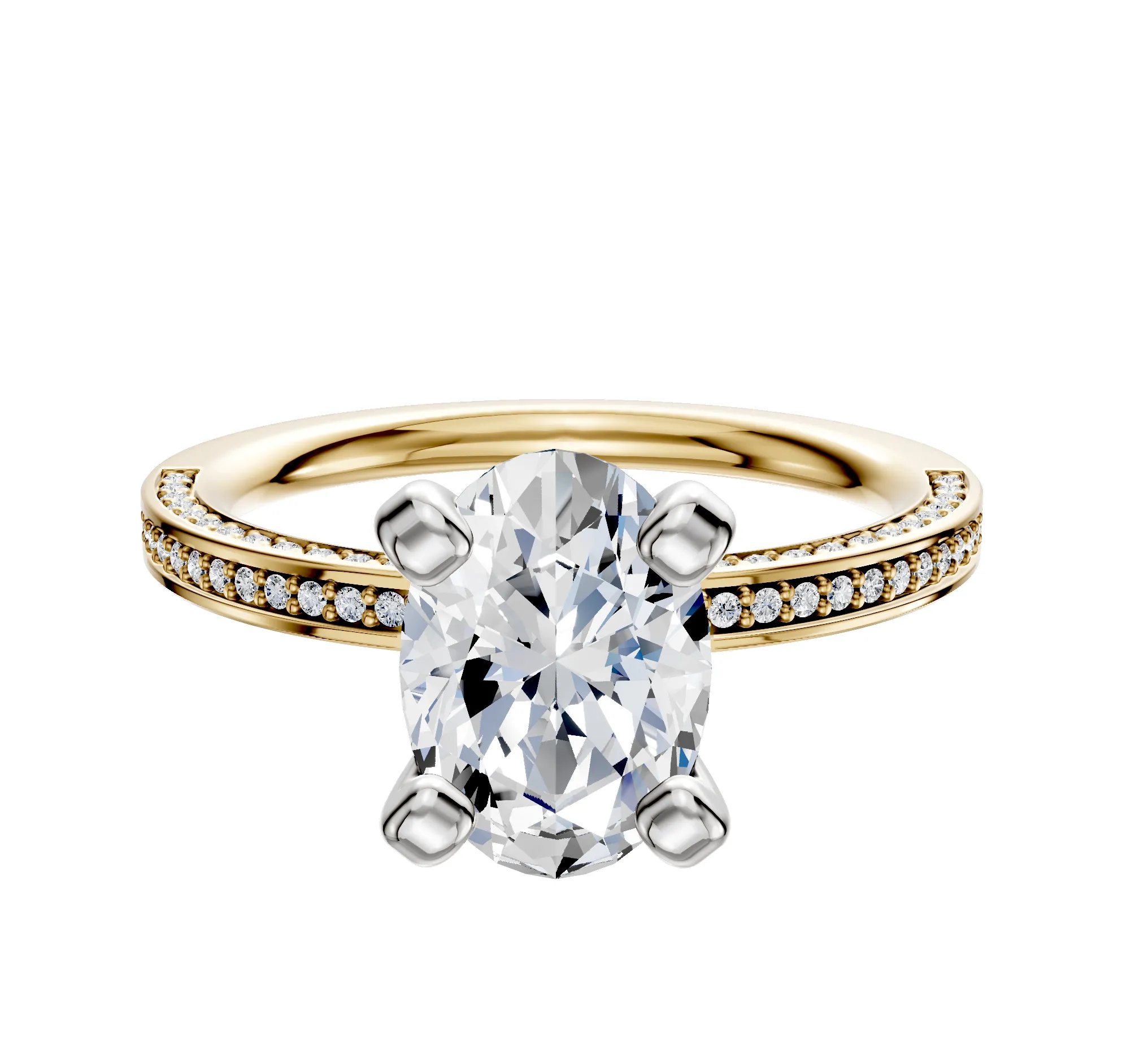 18K Two Tone 4 Prong Classic Flat 3-Row-Pave 2.0mm Engagement Ring sold by Promise By Effy