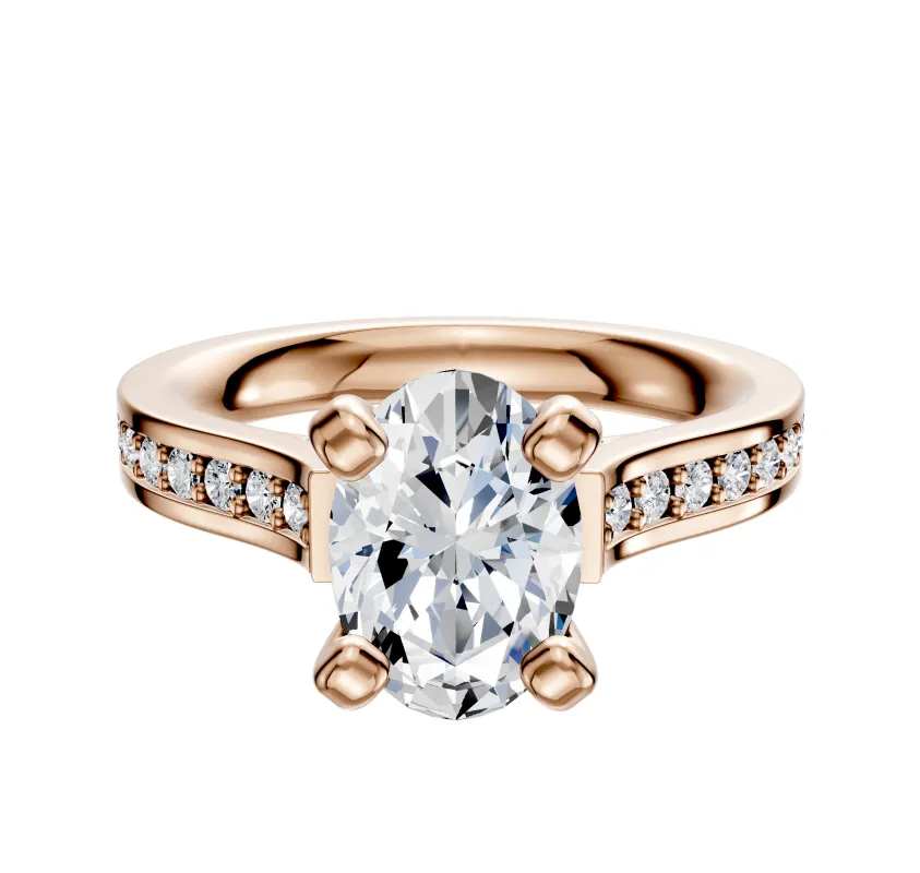 18K Rose Gold 4 Prong Cathedral Flat 1-Row-Pave 2.5mm Engagement Ring sold by Promise By Effy