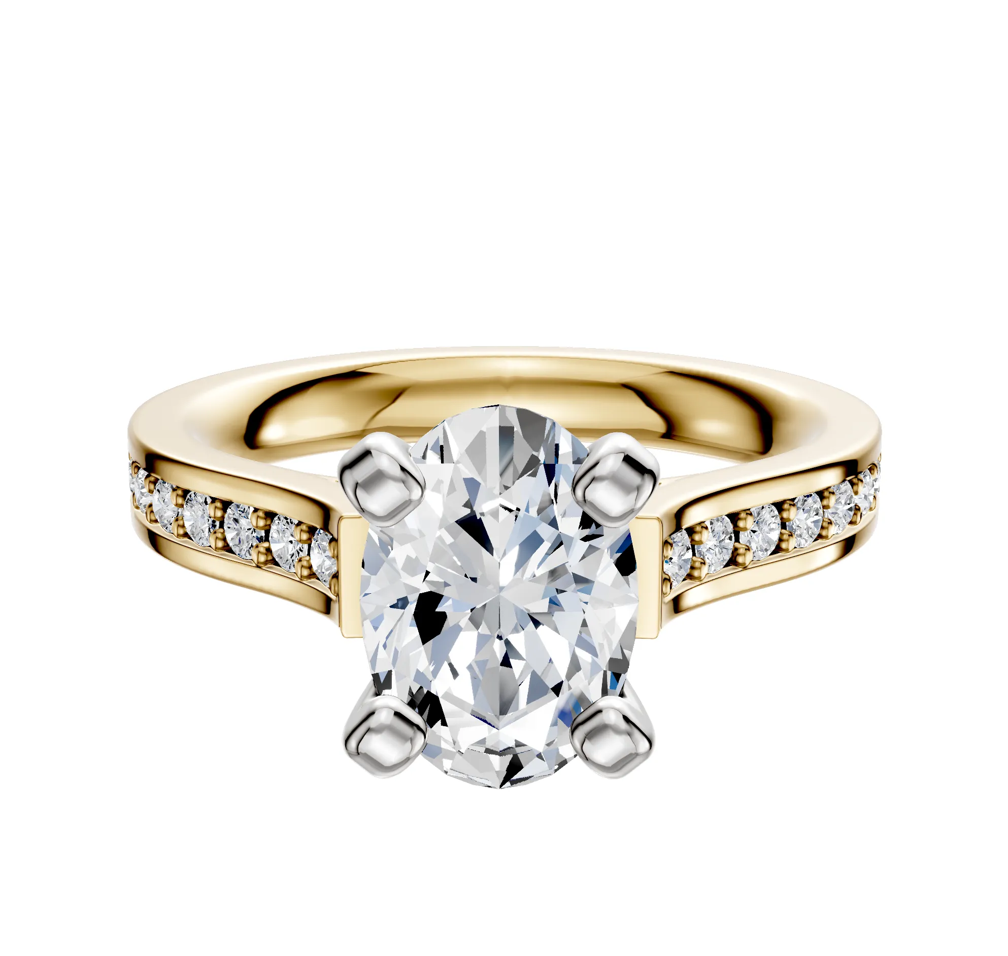 18K Two Tone 4 Prong Cathedral Flat 1-Row-Pave 2.5mm Engagement Ring sold by Promise By Effy