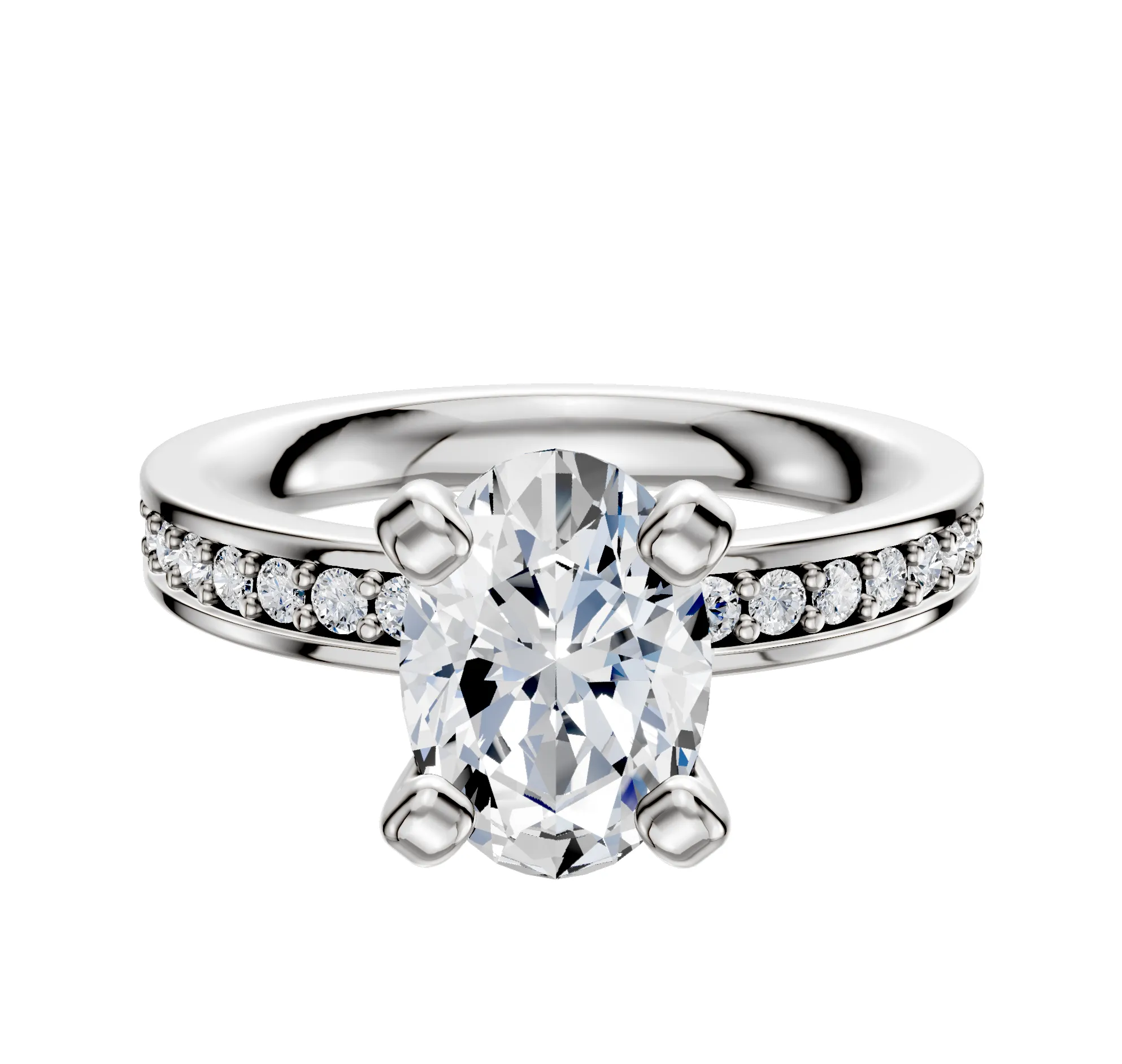 14K White Gold 4 Prong Classic Flat 1-Row-Pave 2.5mm Engagement Ring sold by Promise By Effy