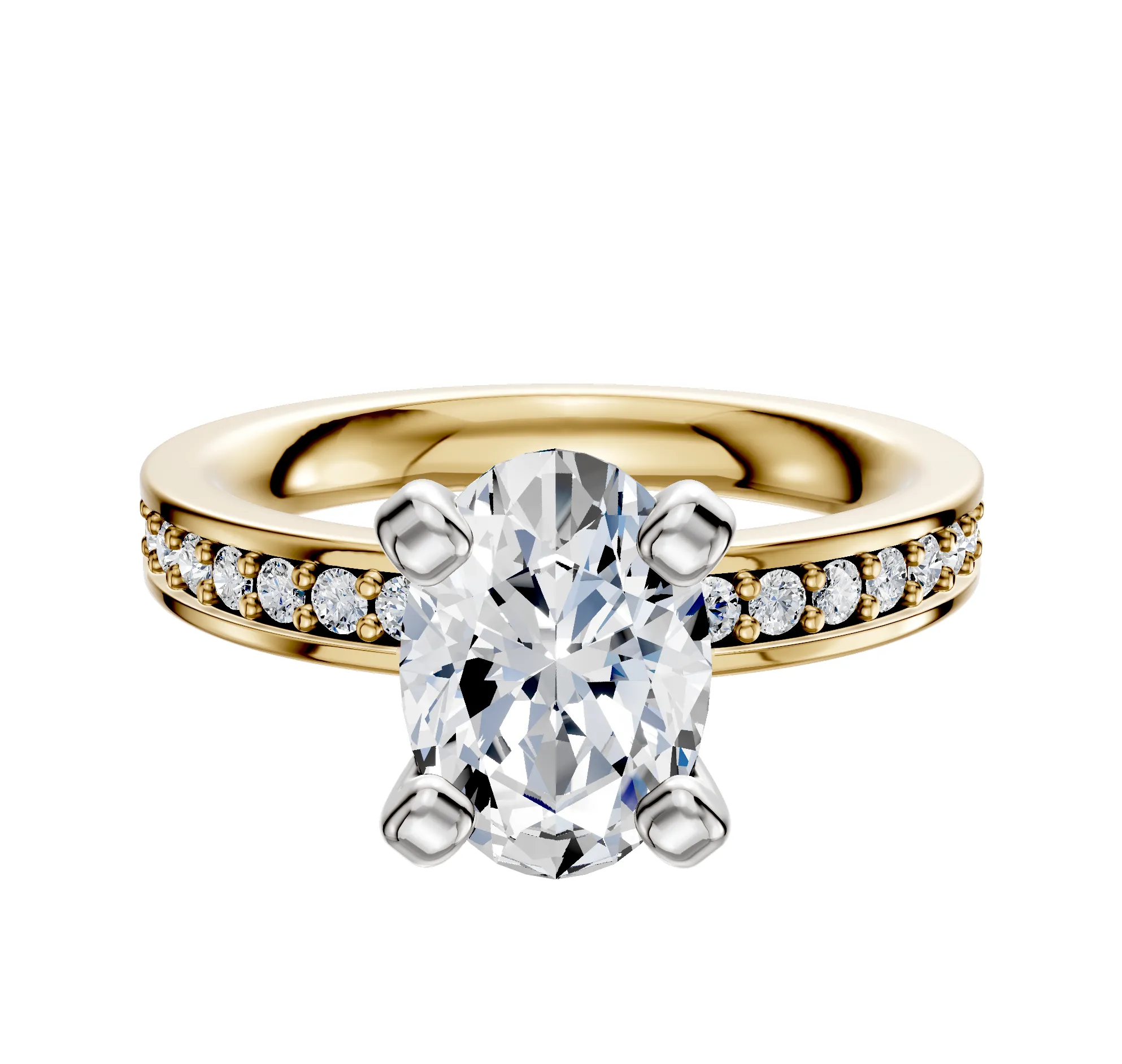 14K Two Tone 4 Prong Classic Flat 1-Row-Pave 2.5mm Engagement Ring sold by Promise By Effy