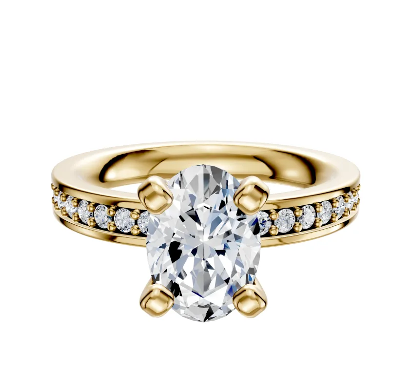 18K Yellow Gold 4 Prong Classic Flat 1-Row-Pave 2.5mm Engagement Ring sold by Promise By Effy