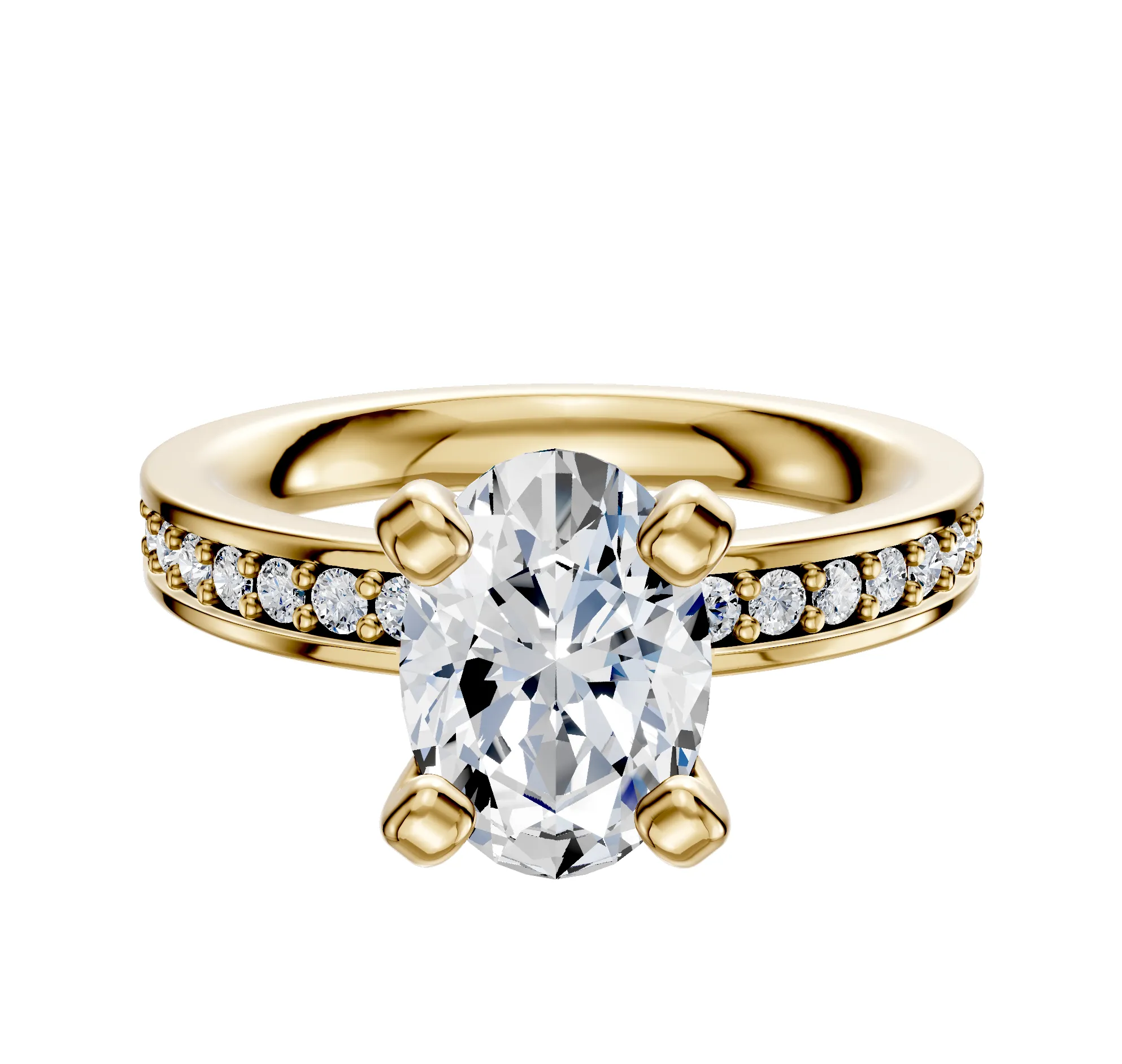 18K Yellow Gold 4 Prong Classic Flat 1-Row-Pave 2.5mm Engagement Ring sold by Promise By Effy