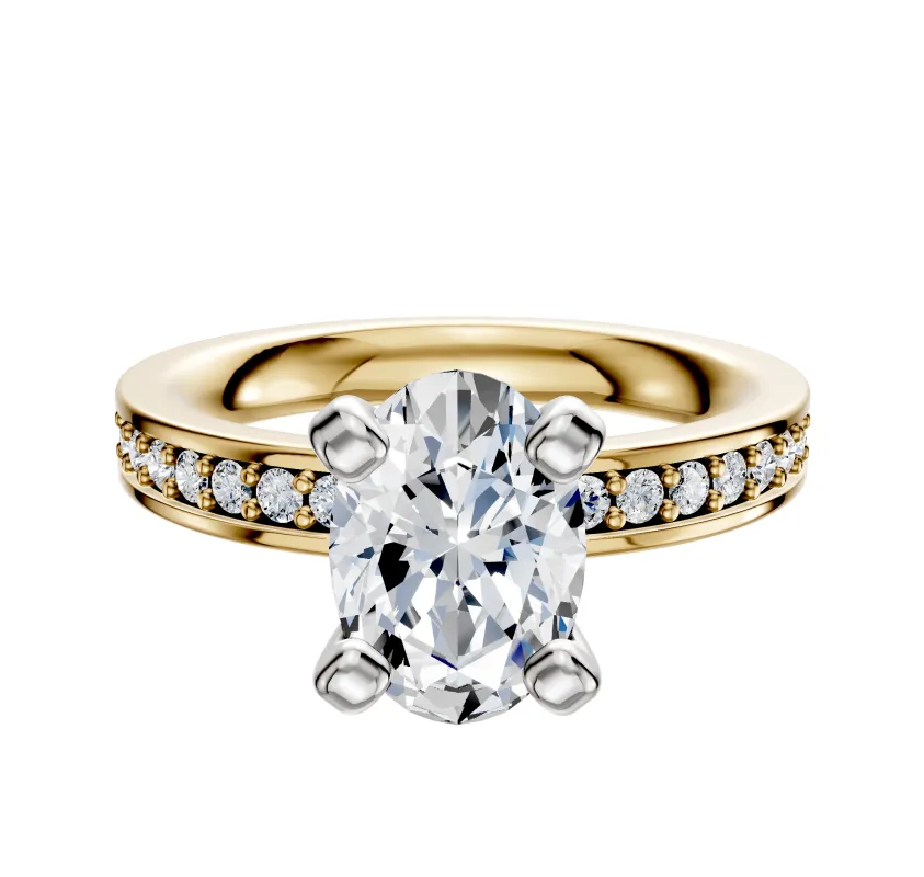 18K Two Tone 4 Prong Classic Flat 1-Row-Pave 2.5mm Engagement Ring sold by Promise By Effy