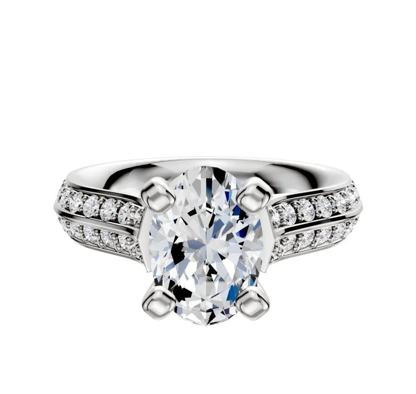 14K White Gold 4 Prong Cathedral Knife Edge 1-Row-Pave 2.5mm Engagement Ring sold by Promise By Effy