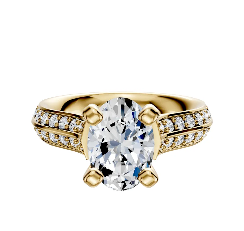 14K Yellow Gold 4 Prong Cathedral Knife Edge 1-Row-Pave 2.5mm Engagement Ring sold by Promise By Effy