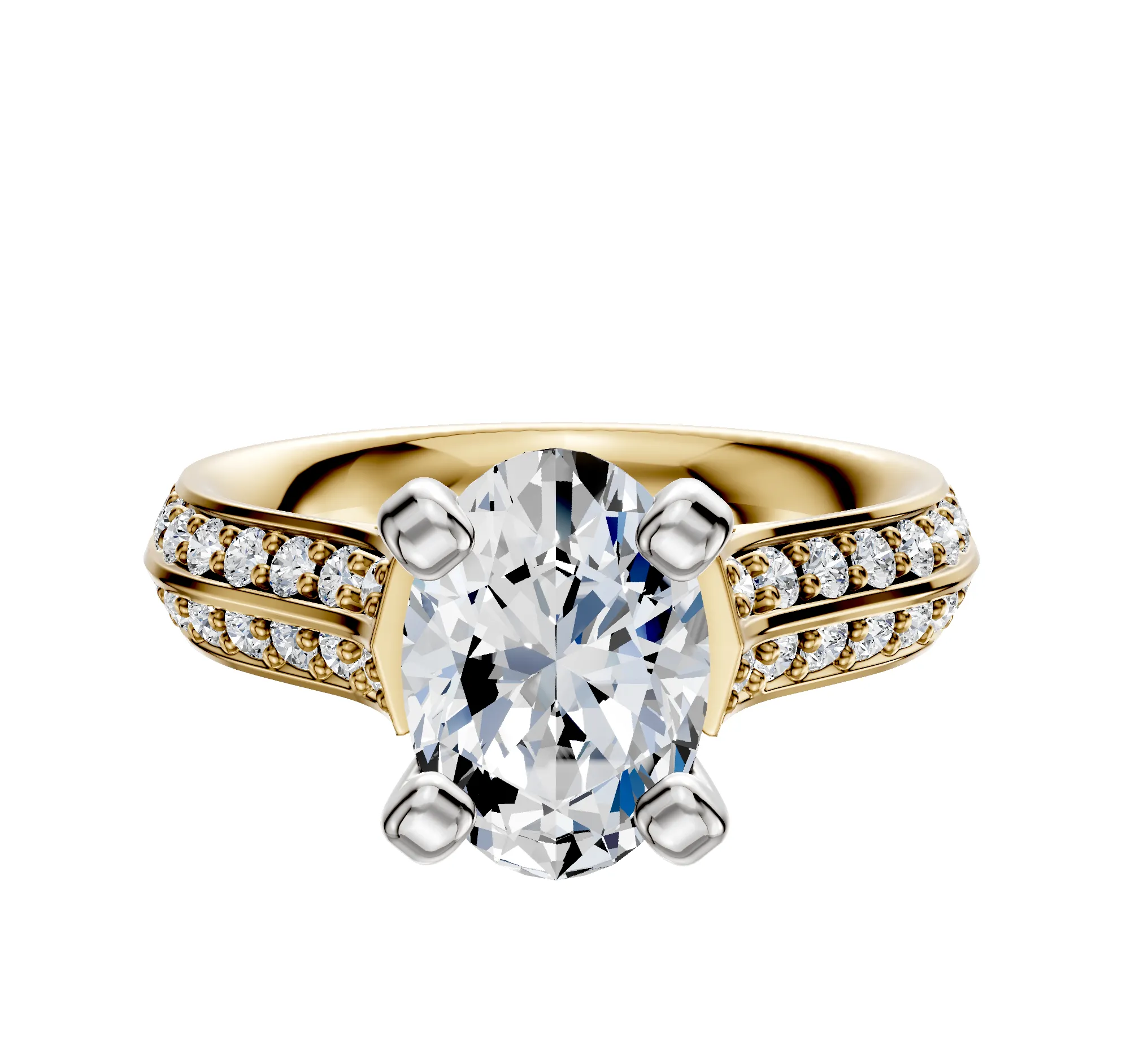 14K Two Tone 4 Prong Cathedral Knife Edge 1-Row-Pave 2.5mm Engagement Ring sold by Promise By Effy