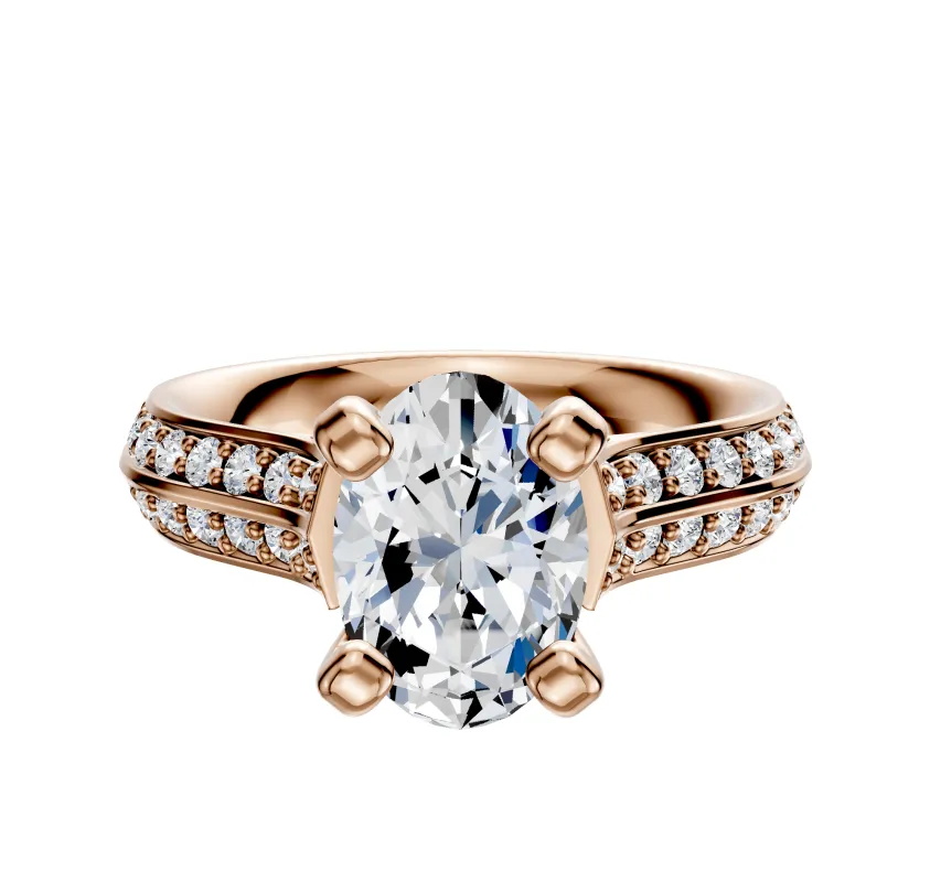 18K Rose Gold 4 Prong Cathedral Knife Edge 1-Row-Pave 2.5mm Engagement Ring sold by Promise By Effy