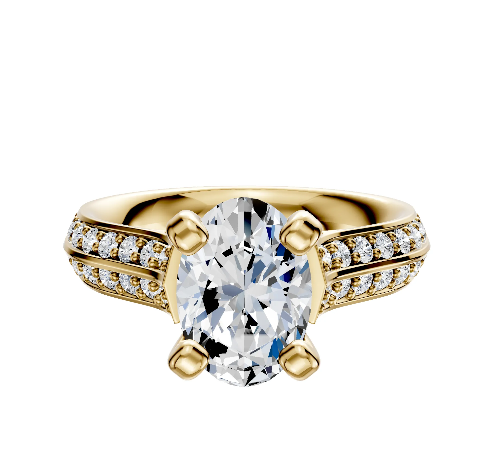 18K Yellow Gold 4 Prong Cathedral Knife Edge 1-Row-Pave 2.5mm Engagement Ring sold by Promise By Effy