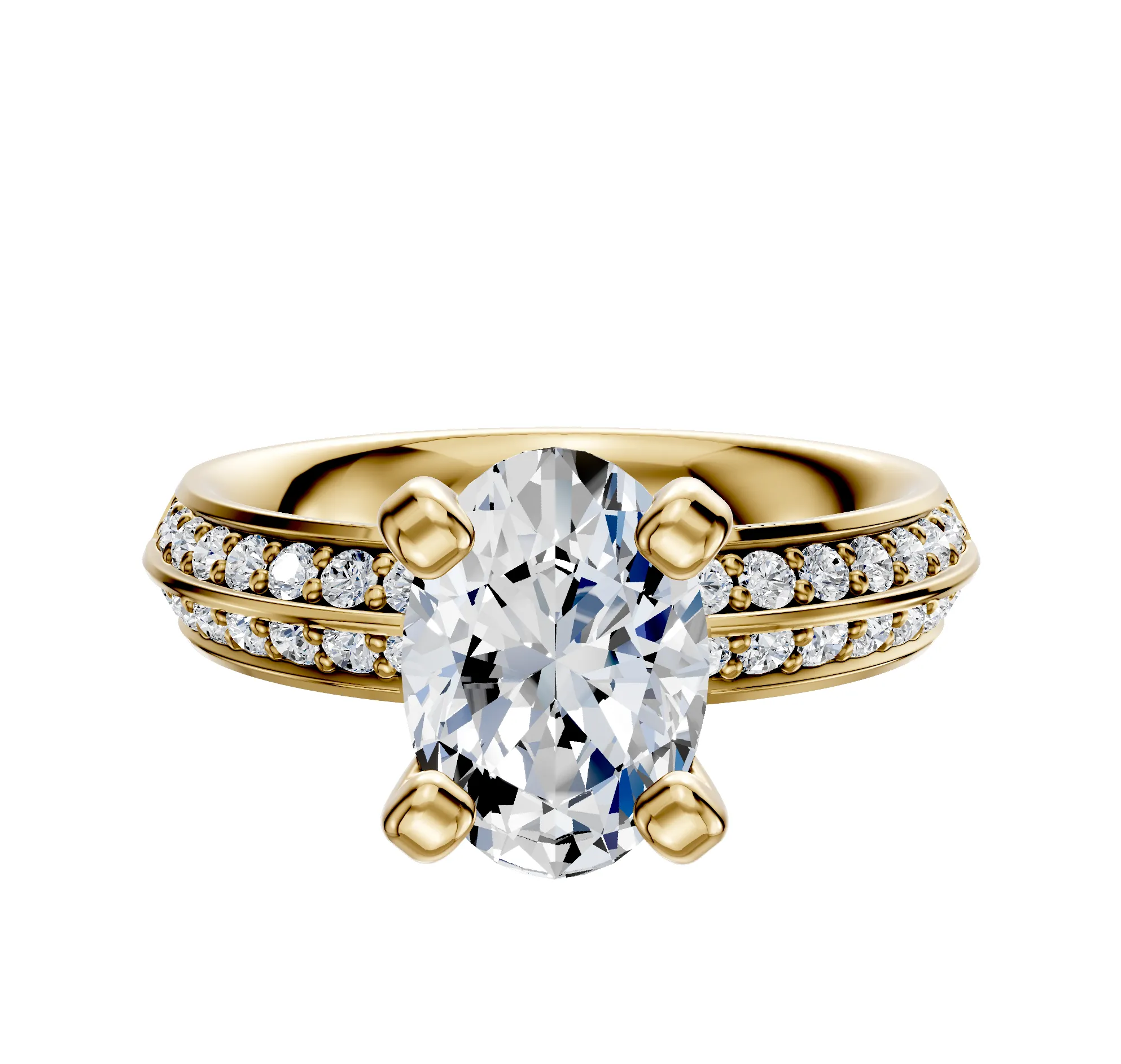 14K Yellow Gold 4 Prong Classic Knife Edge 1-Row-Pave 2.5mm Engagement Ring sold by Promise By Effy