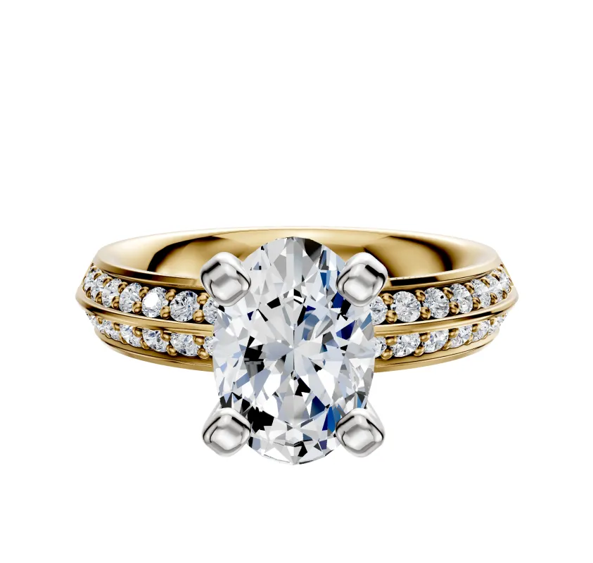 14K Two Tone 4 Prong Classic Knife Edge 1-Row-Pave 2.5mm Engagement Ring made by Promise By Effy