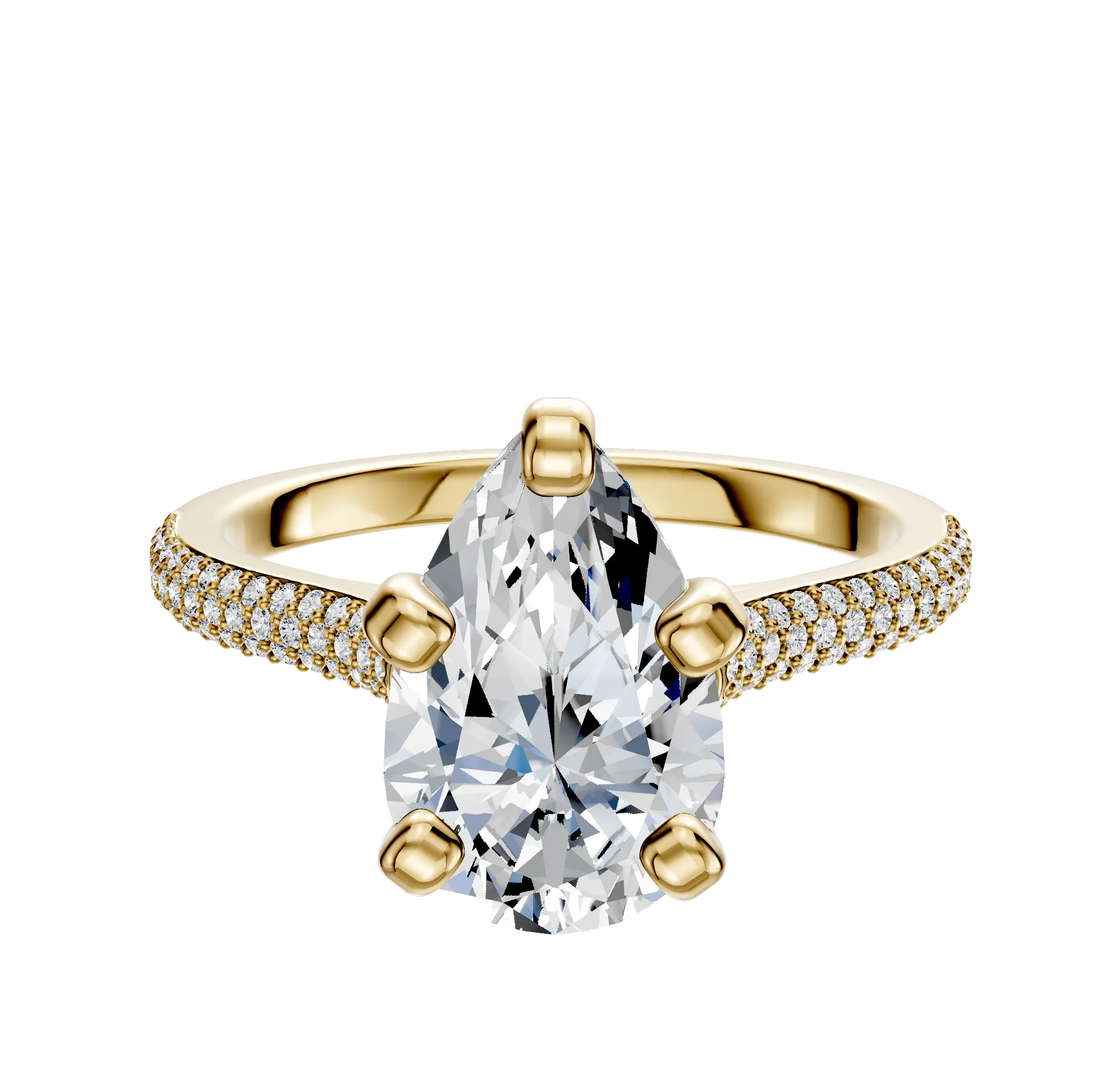 18K Yellow Gold 4 Prong Cathedral Dome 3-Row-Pave 2.0mm Engagement Ring sold by Promise By Effy