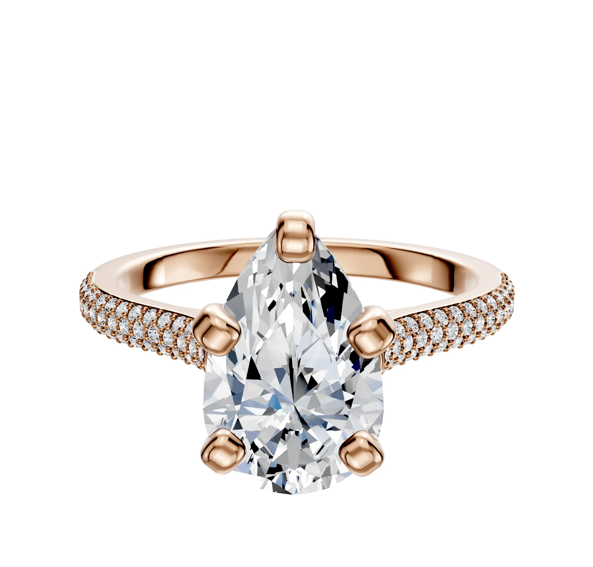 18K Rose Gold 4 Prong Cathedral Dome 3-Row-Pave 2.0mm Engagement Ring sold by Promise By Effy