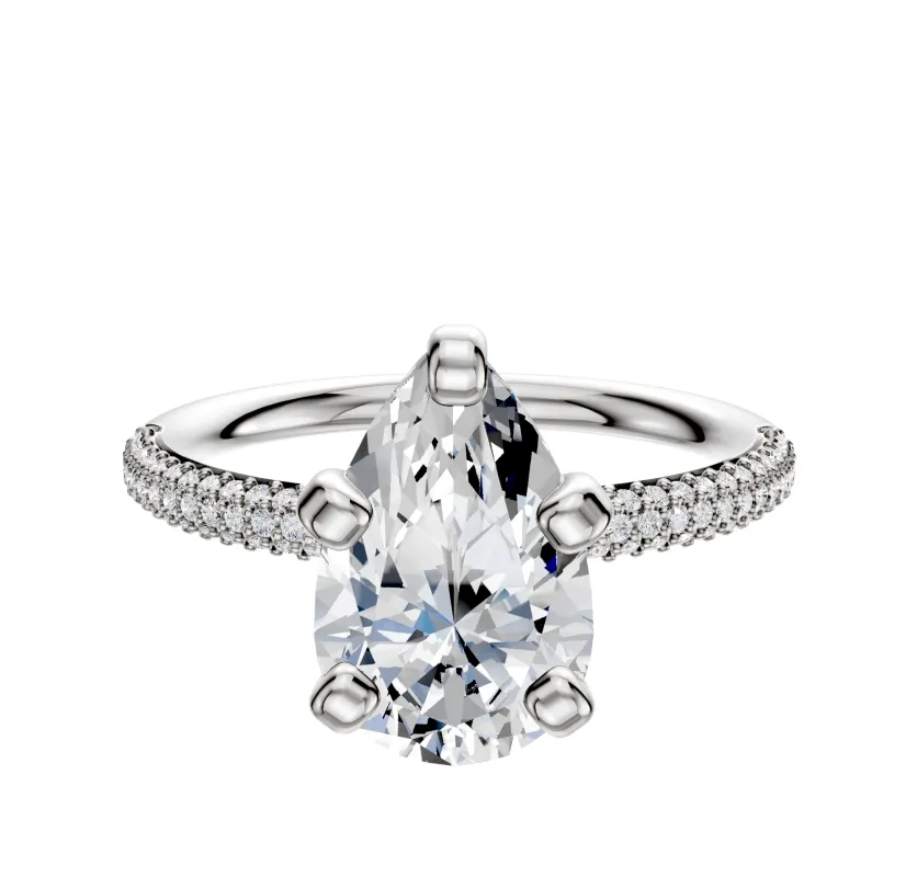 18K White Gold 4 Prong Classic Dome 3-Row-Pave 2.0mm Engagement Ring sold by Promise By Effy