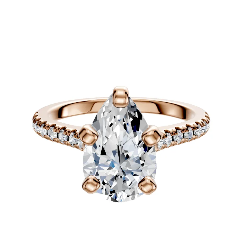 14K Rose Gold 4 Prong Cathedral Dome 1-Row-Pave 2.5mm Engagement Ring sold by Promise By Effy