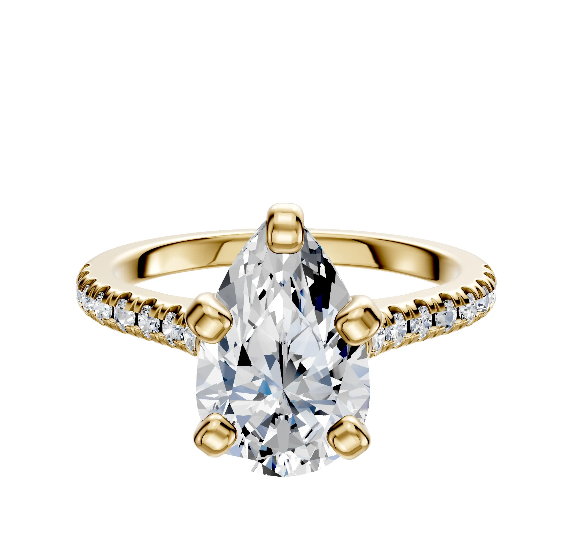 18K Yellow Gold 4 Prong Cathedral Dome 1-Row-Pave 2.5mm Engagement Ring sold by Promise By Effy