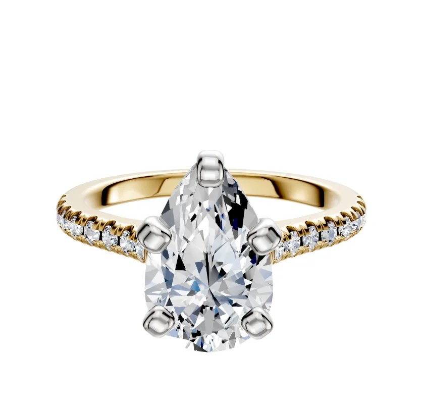 18K Two Tone 4 Prong Cathedral Dome 1-Row-Pave 2.5mm Engagement Ring sold by Promise By Effy