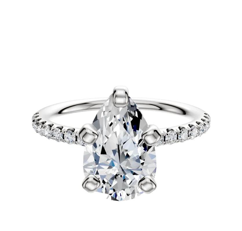 14K White Gold 4 Prong Classic Dome 1-Row-Pave 2.5mm Engagement Ring sold by Promise By Effy
