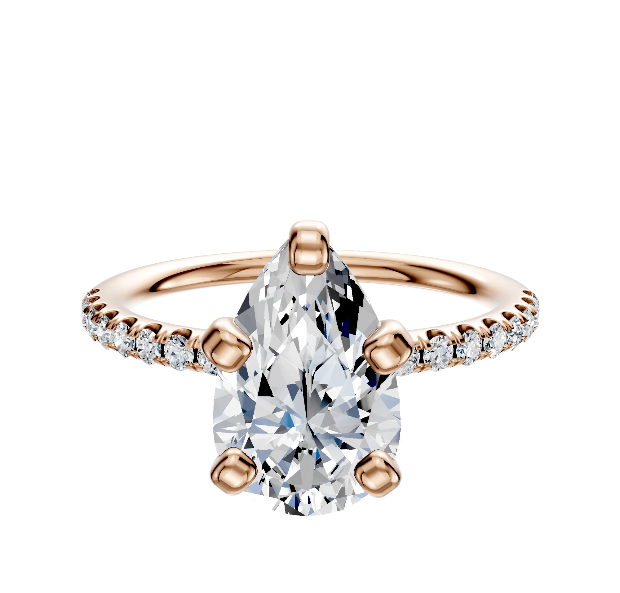 14K Rose Gold 4 Prong Classic Dome 1-Row-Pave 2.5mm Engagement Ring sold by Promise By Effy