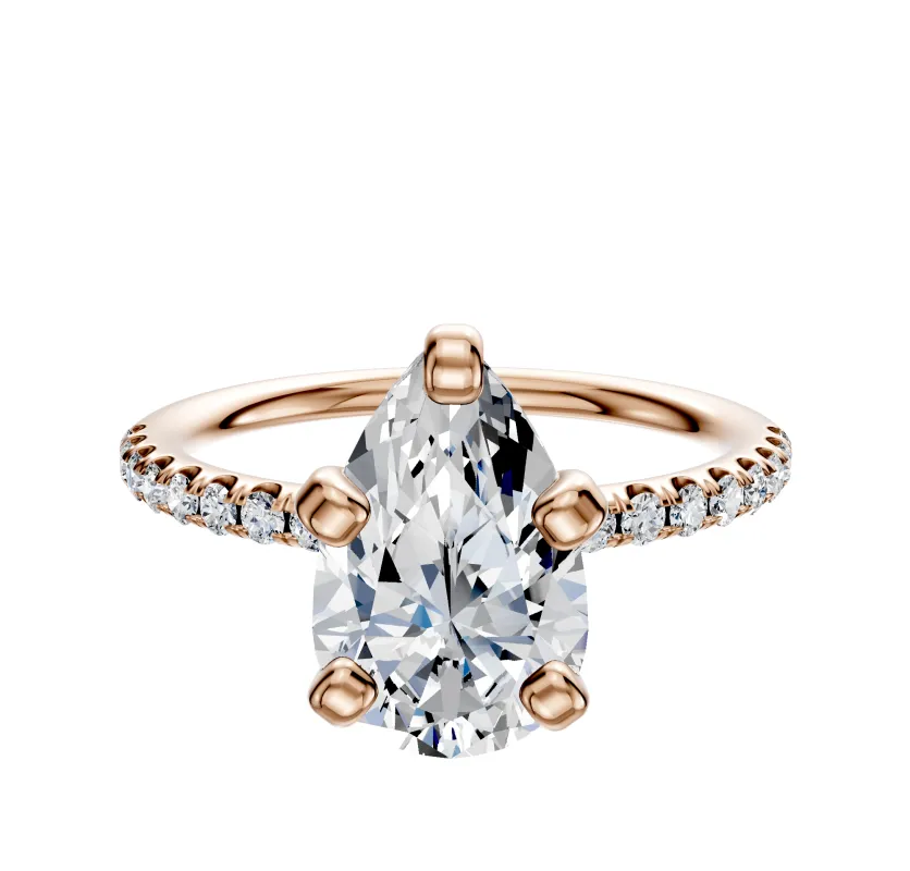 18K Rose Gold 4 Prong Classic Dome 1-Row-Pave 2.5mm Engagement Ring sold by Promise By Effy