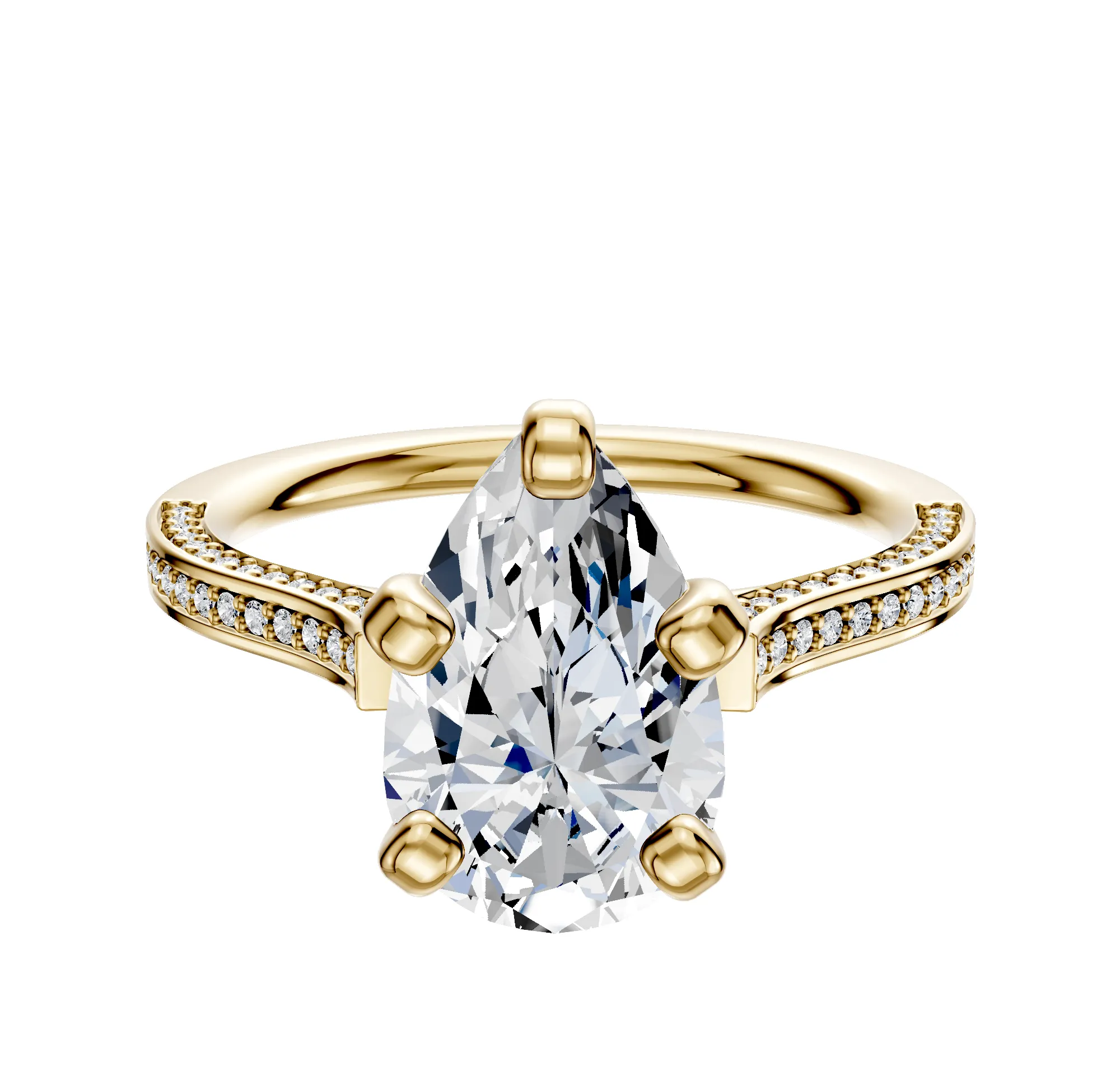 14K Yellow Gold 4 Prong Cathedral Flat 3-Row-Pave 2.0mm Engagement Ring sold by Promise By Effy