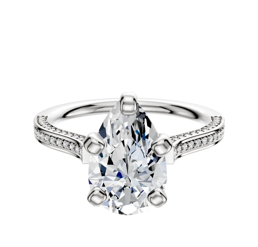18K White Gold 4 Prong Cathedral Flat 3-Row-Pave 2.0mm Engagement Ring sold by Promise By Effy