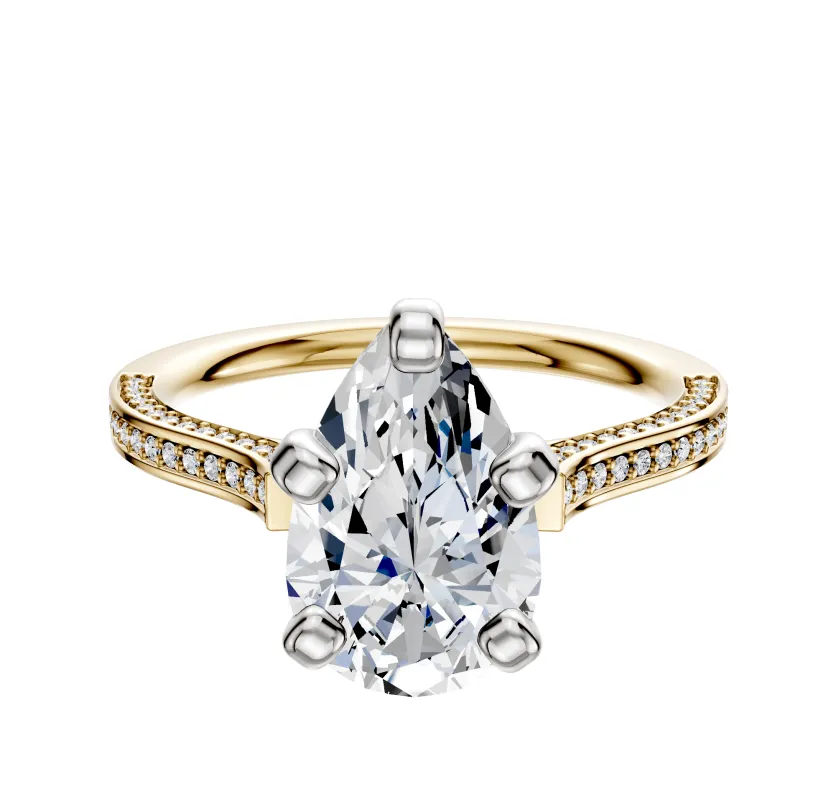 18K Two Tone 4 Prong Cathedral Flat 3-Row-Pave 2.0mm Engagement Ring sold by Promise By Effy