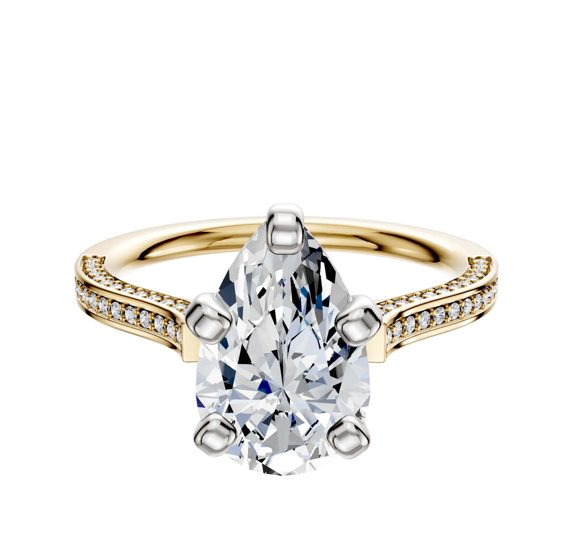 18K Two Tone 4 Prong Cathedral Flat 3-Row-Pave 2.0mm Engagement Ring sold by Promise By Effy