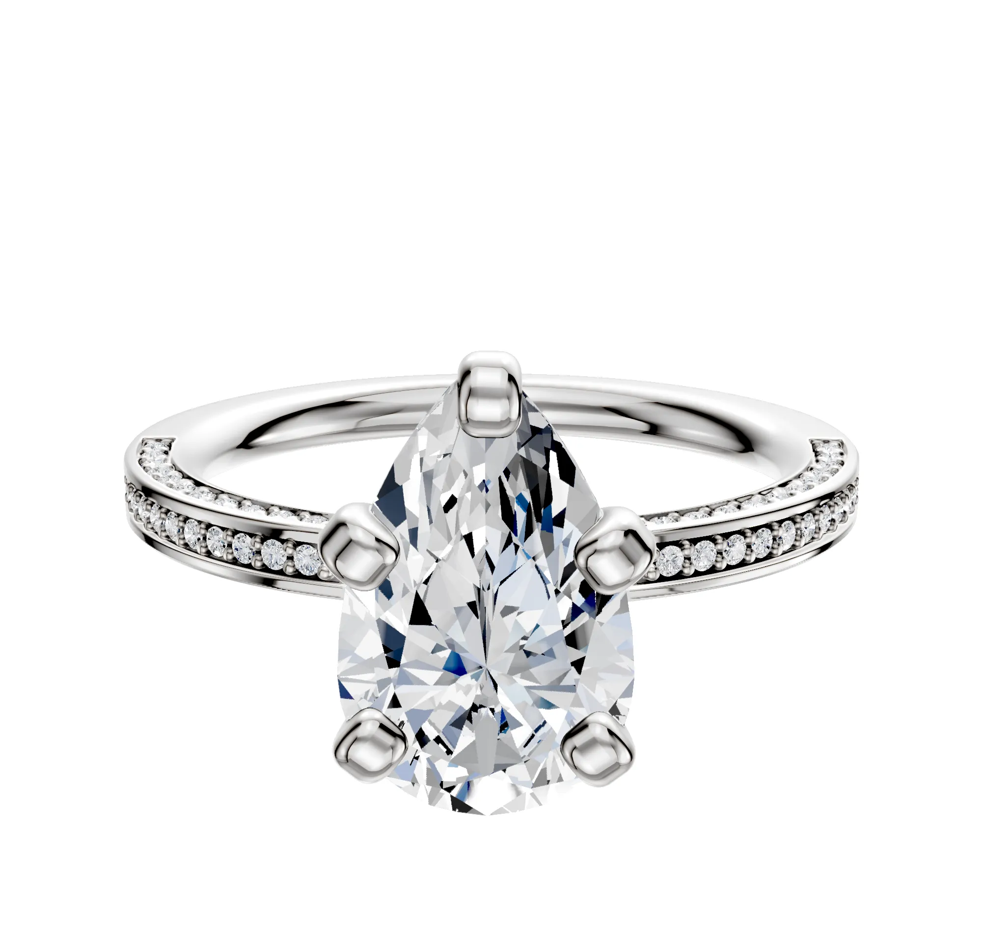 14K White Gold 4 Prong Classic Flat 3-Row-Pave 2.0mm Engagement Ring sold by Promise By Effy