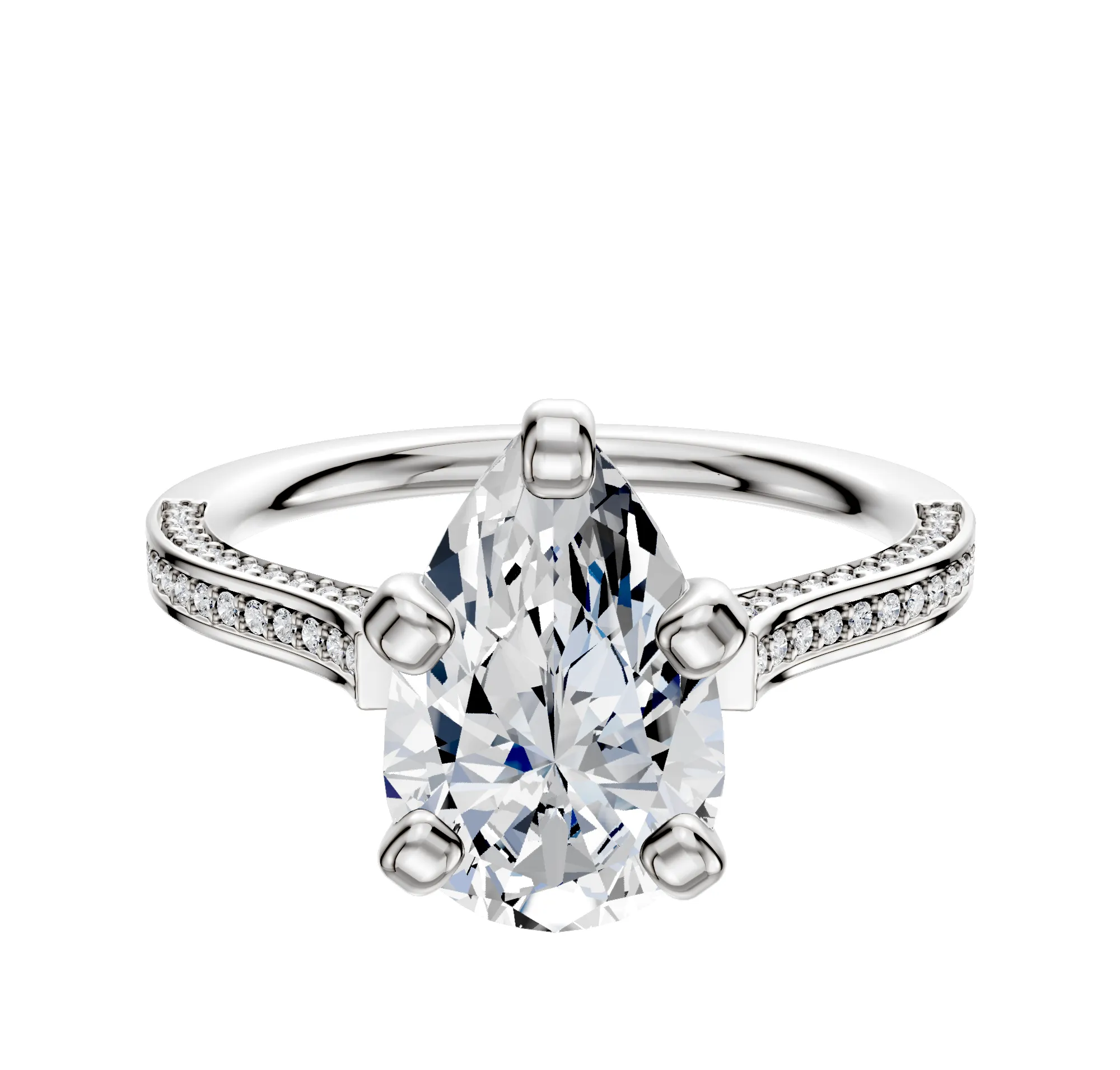 Platinum 4 Prong Cathedral Flat 3-Row-Pave 2.0mm Engagement Ring sold by Promise By Effy