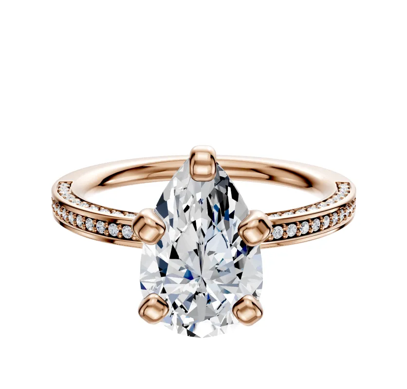 14K Rose Gold 4 Prong Classic Flat 3-Row-Pave 2.0mm Engagement Ring sold by Promise By Effy