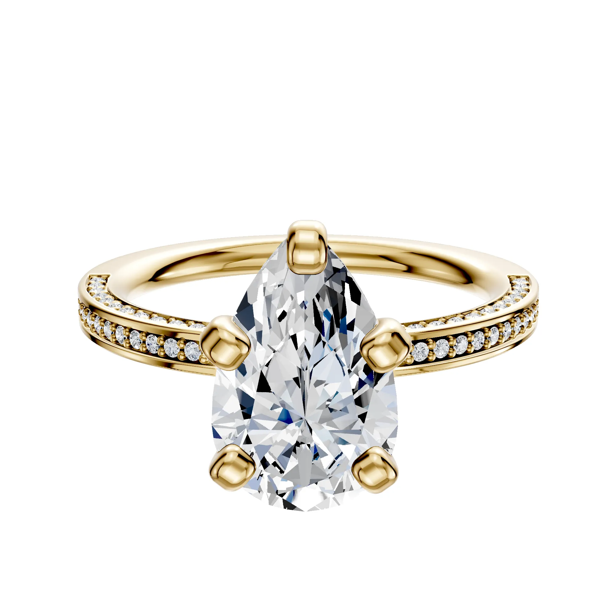 18K Yellow Gold 4 Prong Classic Flat 3-Row-Pave 2.0mm Engagement Ring sold by Promise By Effy