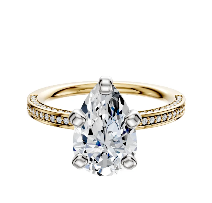 14K Two Tone 4 Prong Classic Flat 3-Row-Pave 2.0mm Engagement Ring sold by Promise By Effy