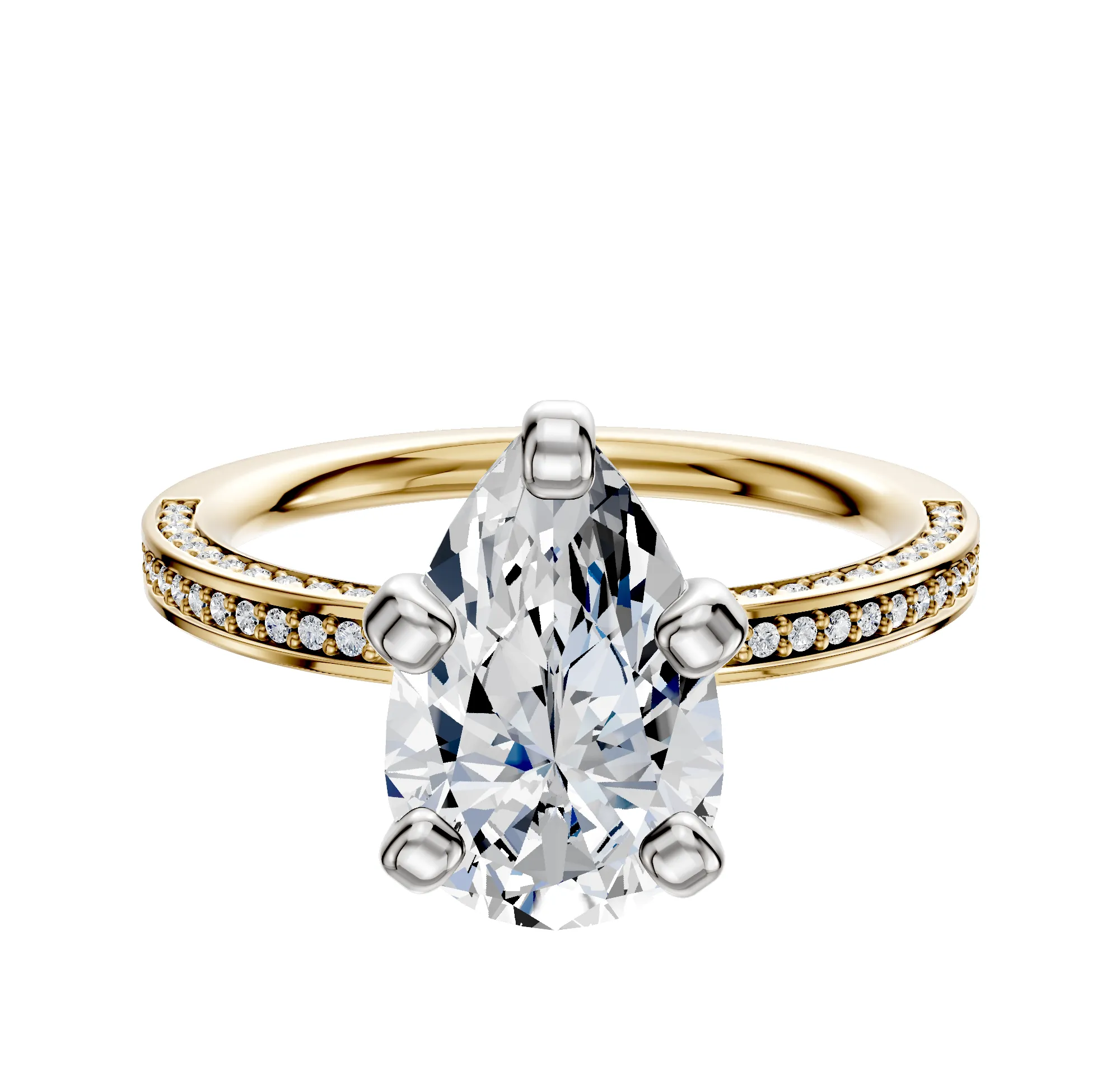 14K Two Tone 4 Prong Classic Flat 3-Row-Pave 2.0mm Engagement Ring sold by Promise By Effy