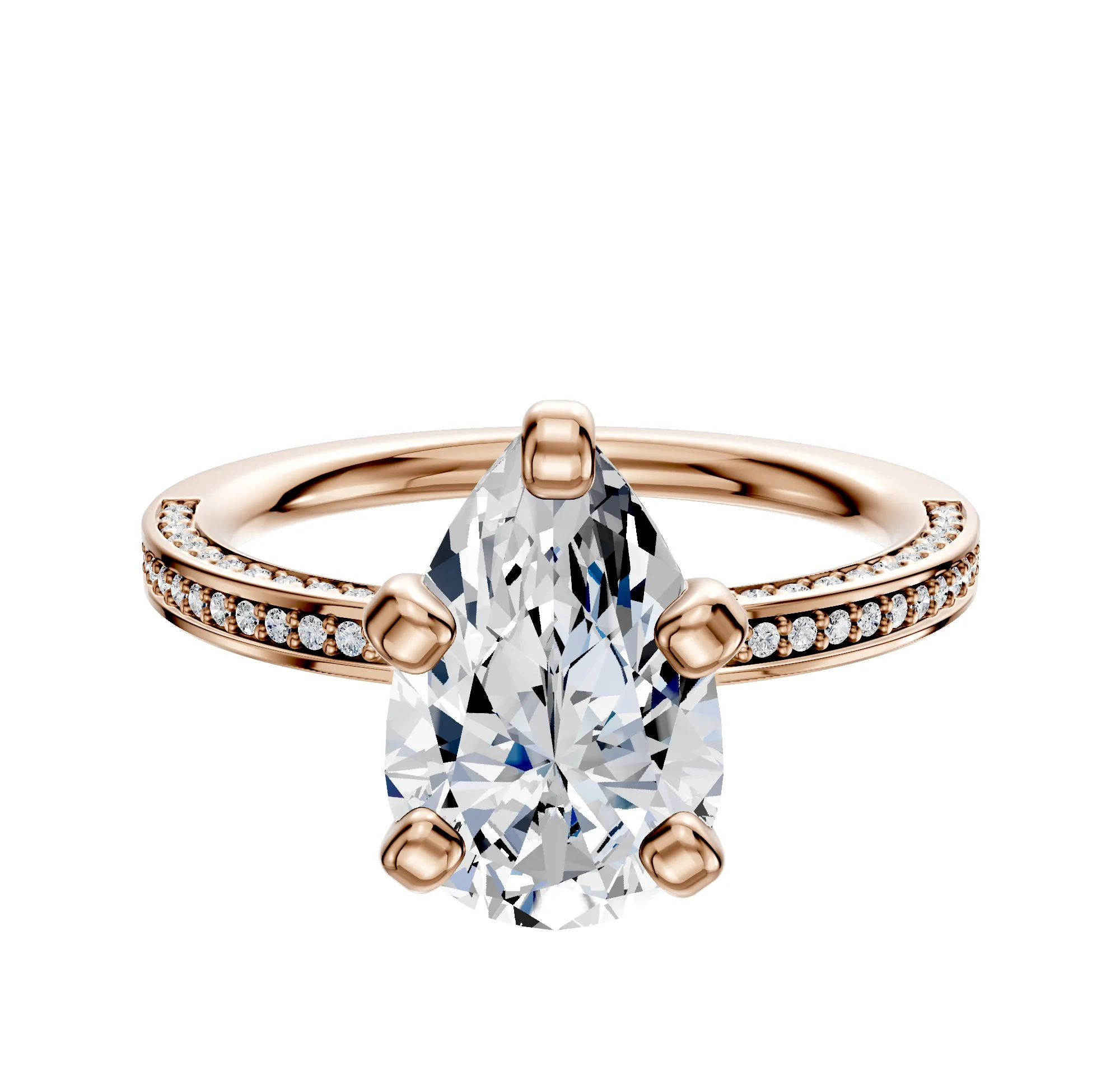 18K Rose Gold 4 Prong Classic Flat 3-Row-Pave 2.0mm Engagement Ring sold by Promise By Effy