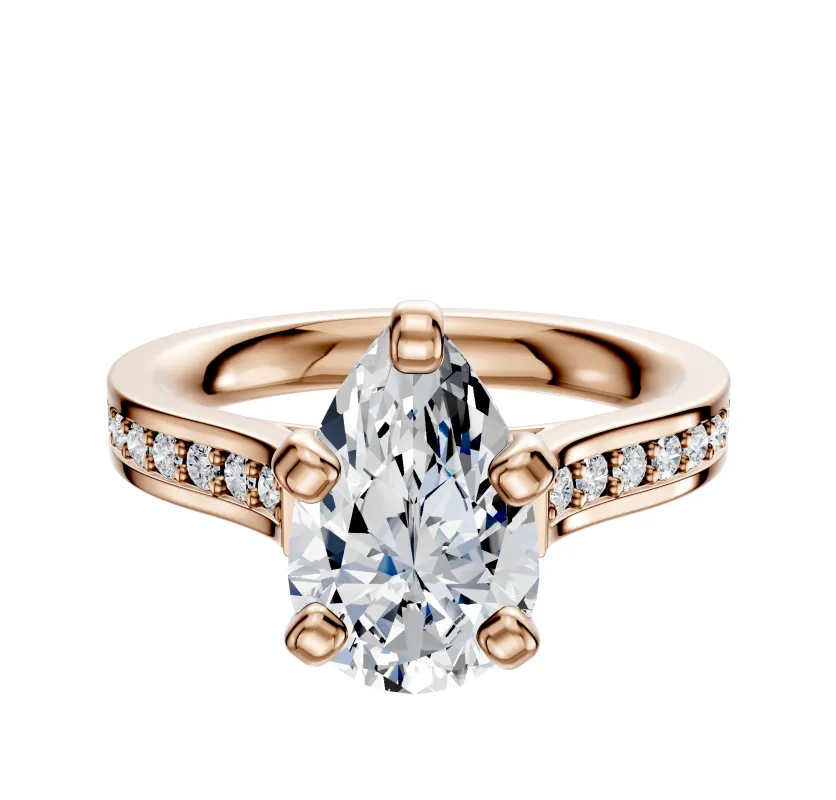 14K Rose Gold 4 Prong Cathedral Flat 1-Row-Pave 2.5mm Engagement Ring sold by Promise By Effy