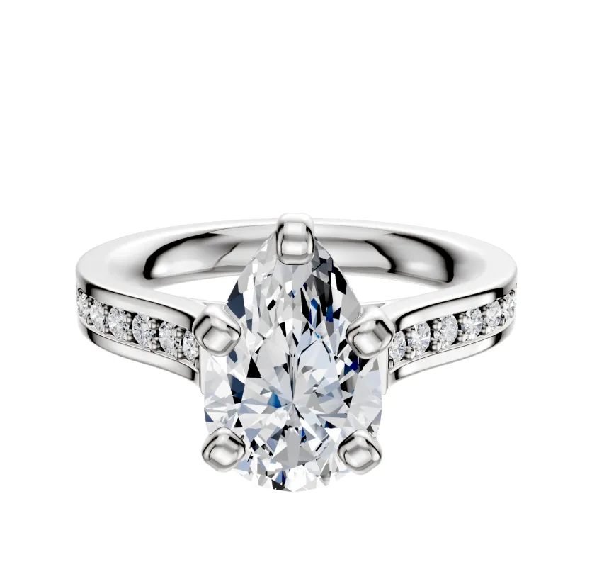18K White Gold 4 Prong Cathedral Flat 1-Row-Pave 2.5mm Engagement Ring sold by Promise By Effy