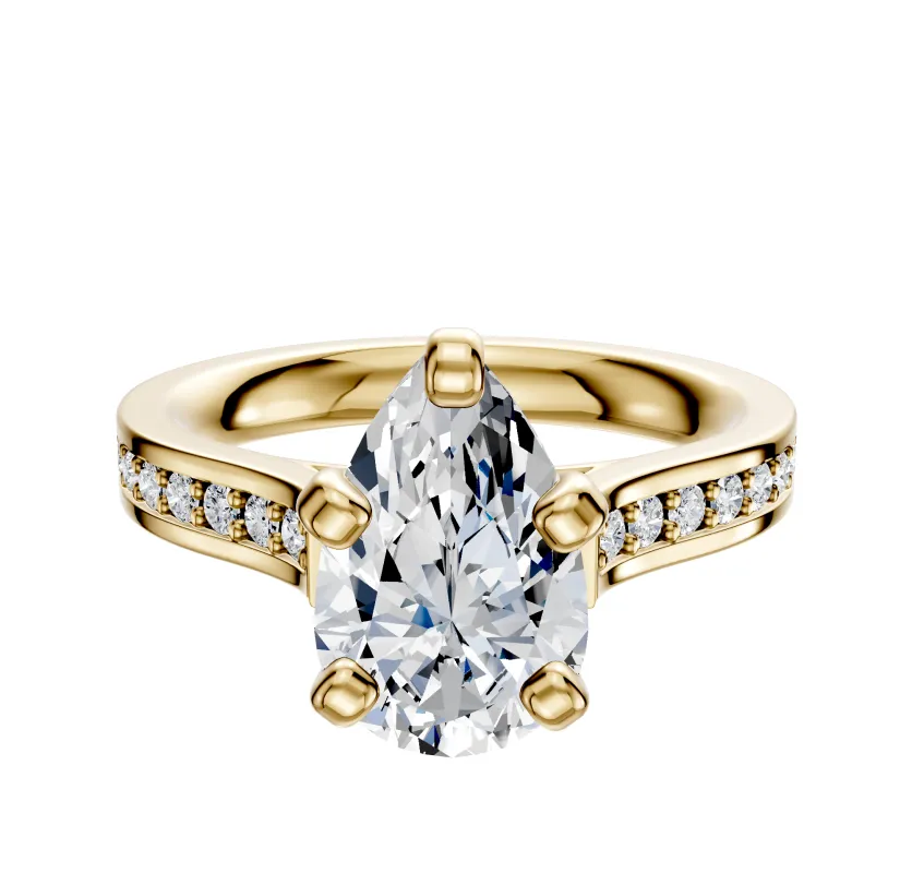 18K Yellow Gold 4 Prong Cathedral Flat 1-Row-Pave 2.5mm Engagement Ring sold by Promise By Effy