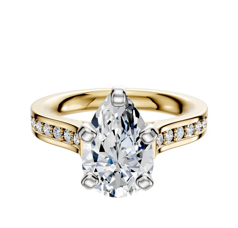 18K Two Tone 4 Prong Cathedral Flat 1-Row-Pave 2.5mm Engagement Ring sold by Promise By Effy
