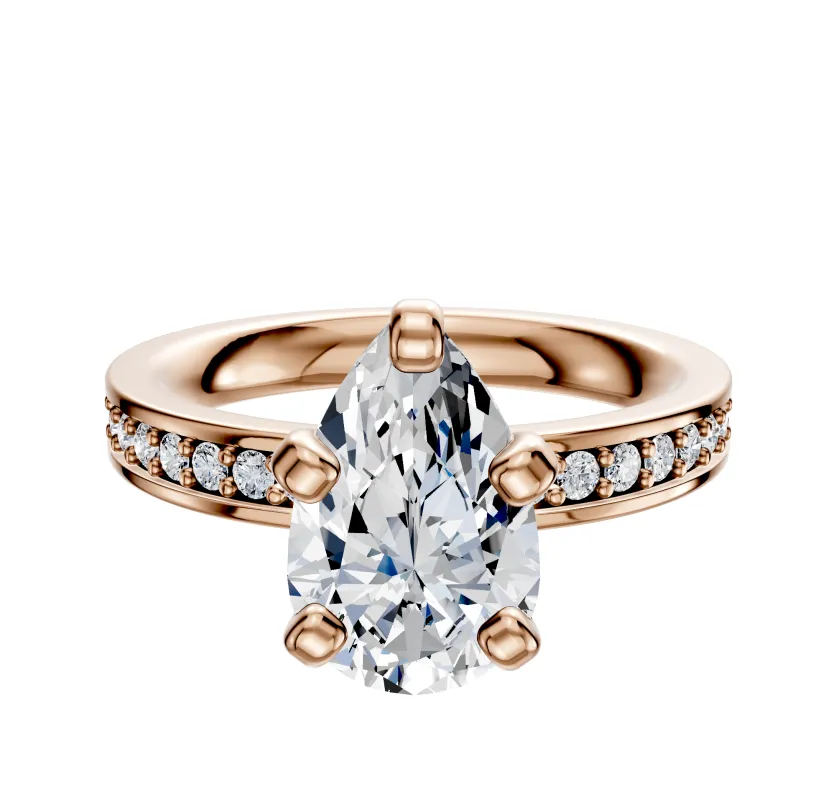 14K Rose Gold 4 Prong Classic Flat 1-Row-Pave 2.5mm Engagement Ring sold by Promise By Effy