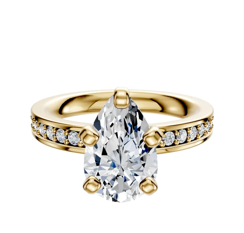 14K Yellow Gold 4 Prong Classic Flat 1-Row-Pave 2.5mm Engagement Ring sold by Promise By Effy