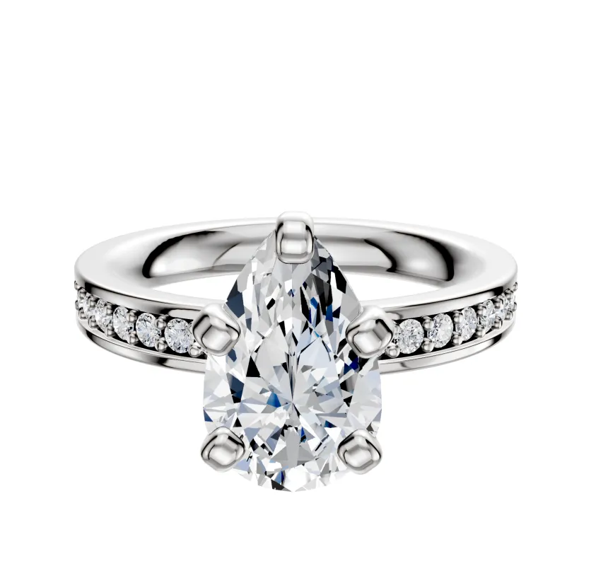 14K White Gold 4 Prong Classic Flat 1-Row-Pave 2.5mm Engagement Ring sold by Promise By Effy