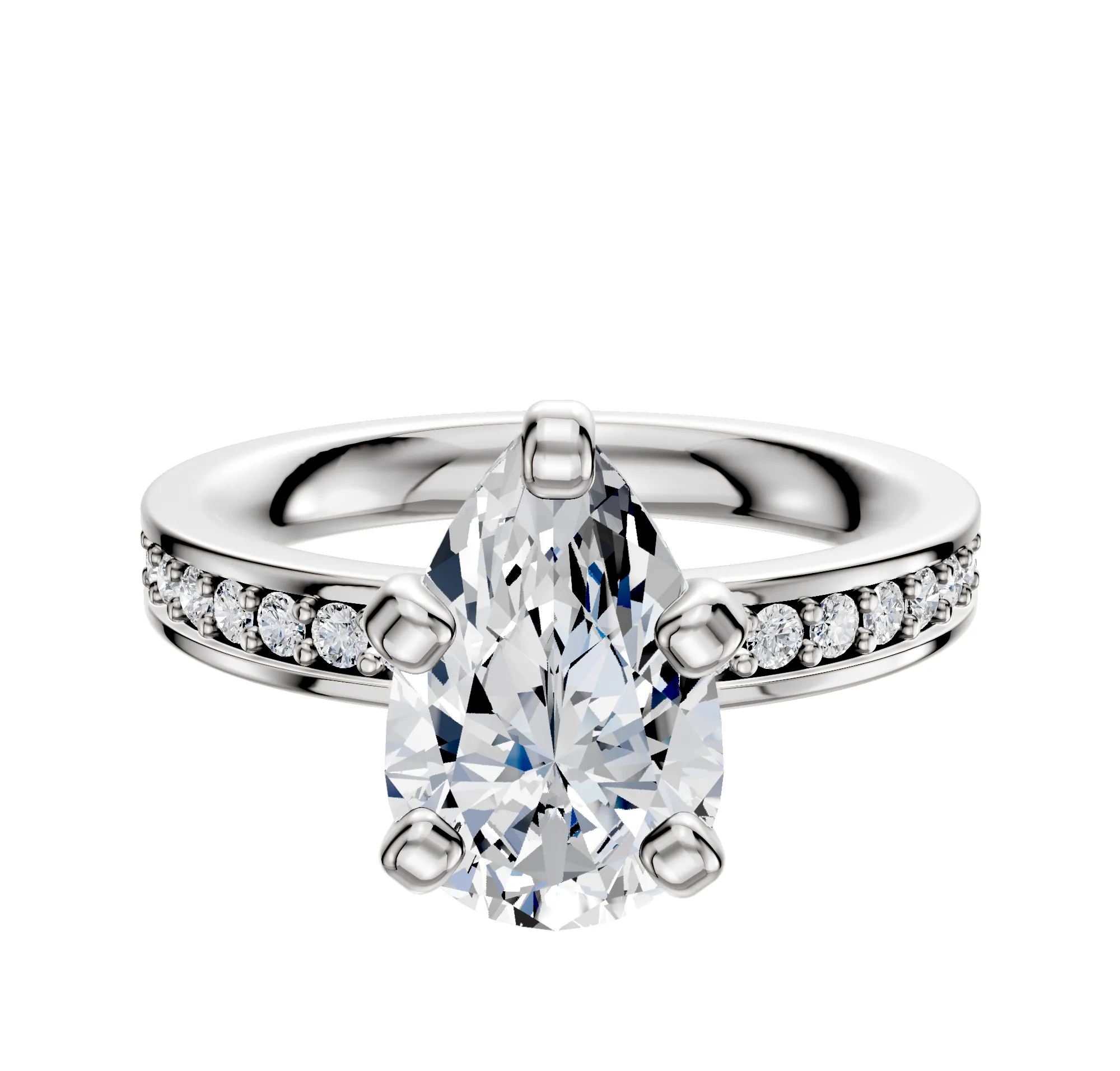 14K White Gold 4 Prong Classic Flat 1-Row-Pave 2.5mm Engagement Ring sold by Promise By Effy